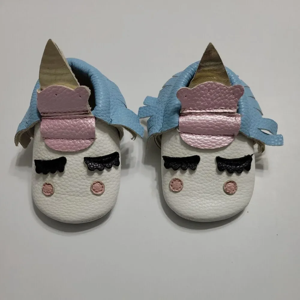 Boutique Princess‎ Infant Baby Girls 2 Moccasins Shoes Unicorn White Slippers
